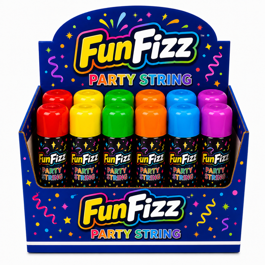 FunFizz Silly Party String Spray – 12 Pack, Non-Toxic Assorted Colors