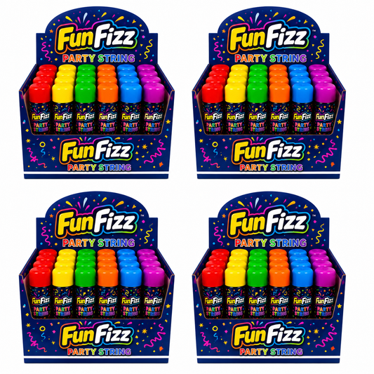 FunFizz Silly Party String Spray Bulk – 96 Pack, Non-Toxic Assorted Colors